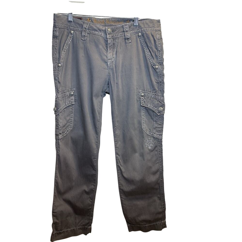 Rock Revival Girls Size 28 Gray Cargo Utility Pants Y2K